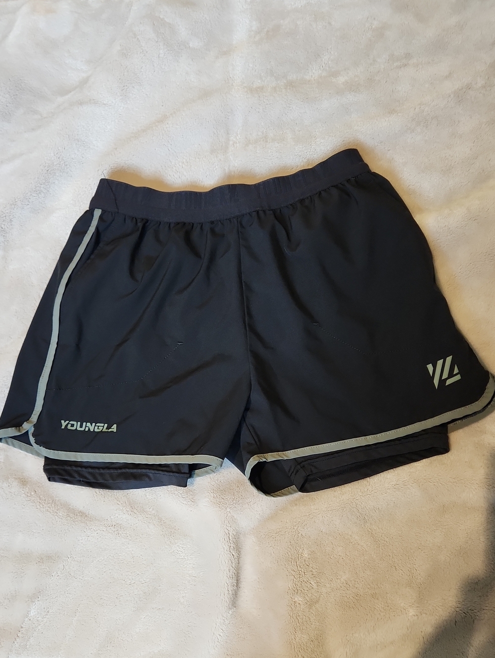 YoungLA Black Athletic Shorts with Light Gray Accents